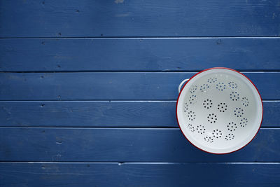 High angle view of fruit on table against wall