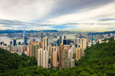 High angle view of hong kong cityscape 