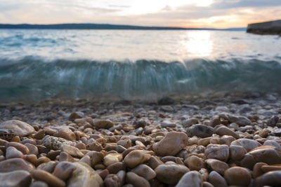 Surface level of stones on beach