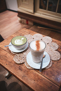 High angle view of coffee on table