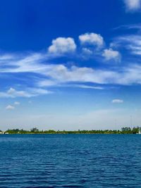 Scenic view of sea against blue sky