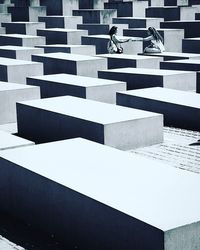 High angle view of people on staircase