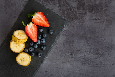 High angle view of fruits in plate