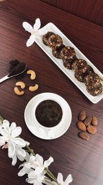 High angle view of dessert on table