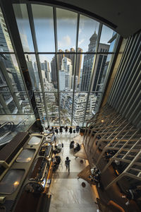 High angle view of people in modern building