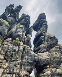 Low angle view of rock formations against sky