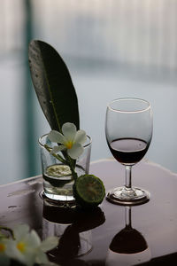 Close-up of wine glass on table