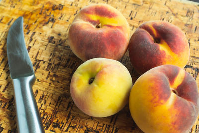 High angle view of apples on table