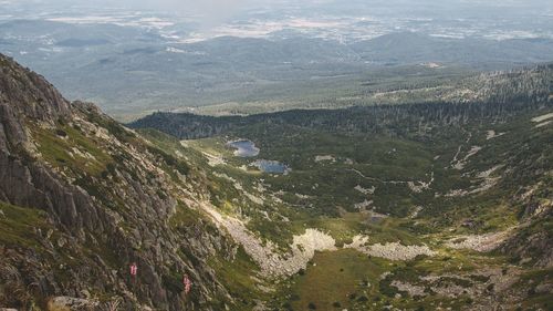 High angle view of valley and mountains