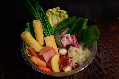 High angle view of food on table