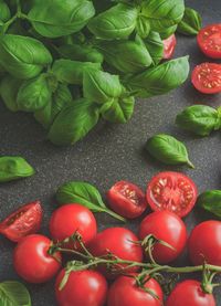 High angle view of chopped tomatoes