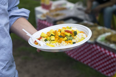 Cropped image of person holding food in plate