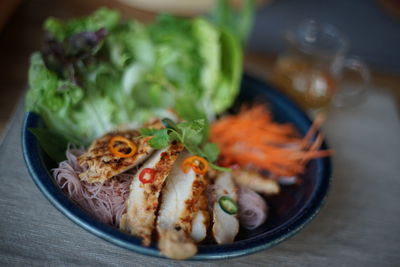 Close-up of meal served in plate