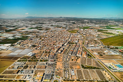 High angle view of cityscape against sky