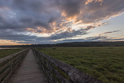 Scenic view of land against sky during sunset