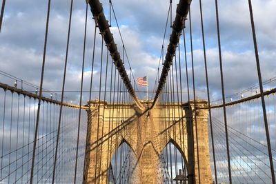 View of suspension bridge against cloudy sky