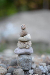 Close-up of stone stack on pebbles