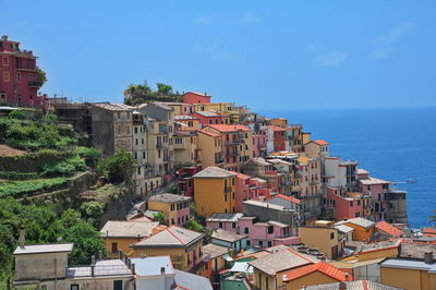 High angle view of scenic mediterranean town - manarola, cinque terre, italy