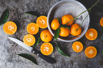 High angle view of orange fruits