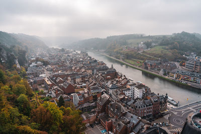 Panoramic view of the old town of dinant in belgium.