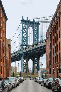 Bridge in city against sky