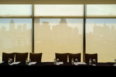 View of office building through glass window