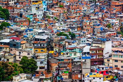 High angle view of buildings in city