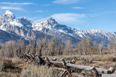 Scenic view of snowcapped mountains against sky