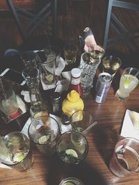 Close-up of beer glass on table