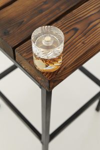 High angle view of drink in glass on table