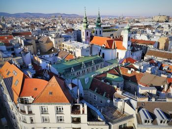 High angle view of houses in town
