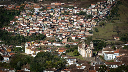 High angle view of buildings in town