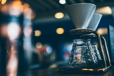 Coffee filters on table at cafe