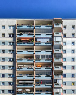 Low angle view of modern building against clear sky