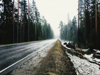 Road amidst trees in forest against sky