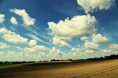 Scenic view of field against cloudy sky