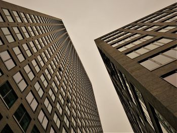 Low angle view between the skyscrapers in the financial district of frankfurt on a day in november. 