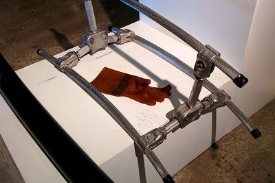 High angle view of crane against wall