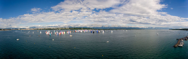 Scenic view of boats against sky on a lake