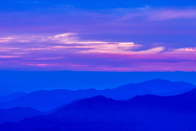 Scenic view of silhouette mountains against sky at sunset