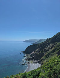 Scenic view of sea against clear blue sky