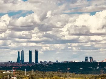 Panoramic view of buildings in city against sky