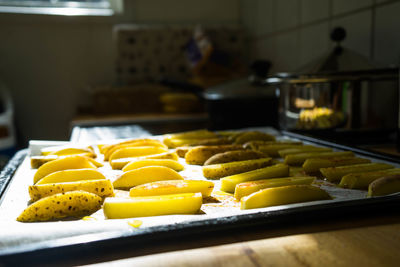 Close-up of yellow food on table