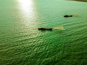 High angle view of boat in sea