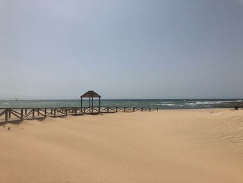 Scenic view of beach against clear sky