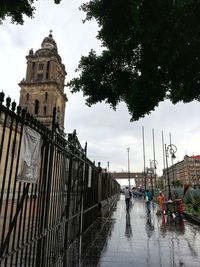 Buildings in city during rainy season