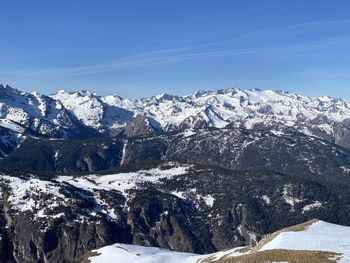 Scenic view of snowcapped mountains against sky