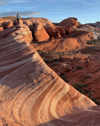 Rock formations on landscape during golden hour in valley of fire state park