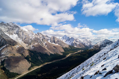 Scenic view of snowcapped mountains against sky