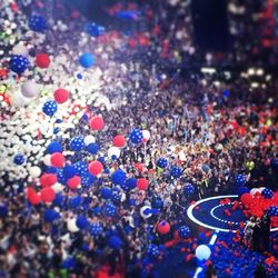 High angle view of multi colored crowd